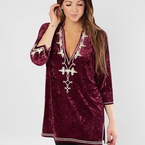 Embroidered velvet tunic top